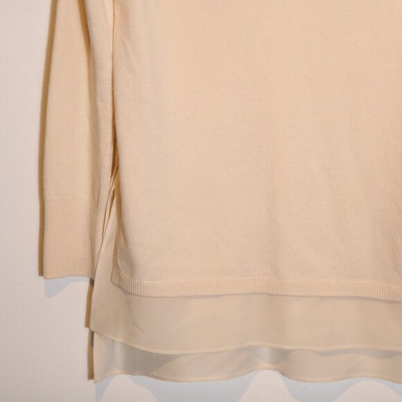 Vince V Neck Sweater Wool Cashmere Blend XS Silk Layered Blouse Hem Beige Tunic - Picture 5 of 6